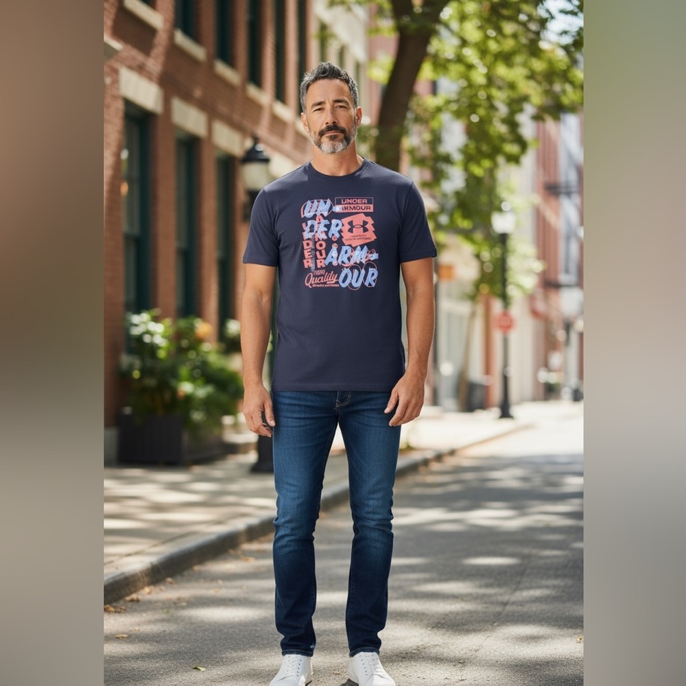 Under Armour Men’s Graphic Tee NWT | Large Navy Bold Athletic Logo Shirt